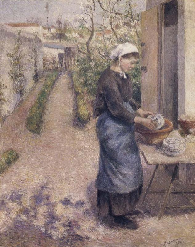 Camille Pissarro Woman washing dishes France oil painting art